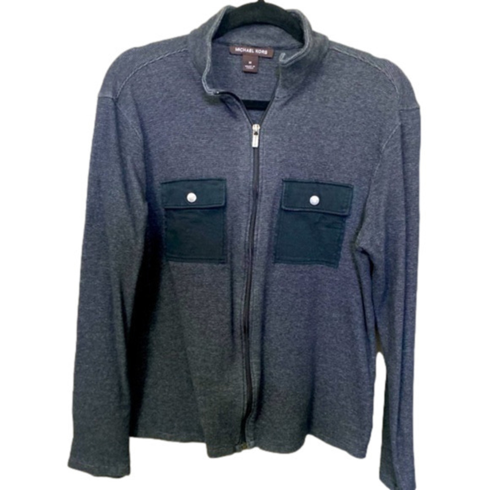 Michael Kors zip up sweater gray with black pockets size medium